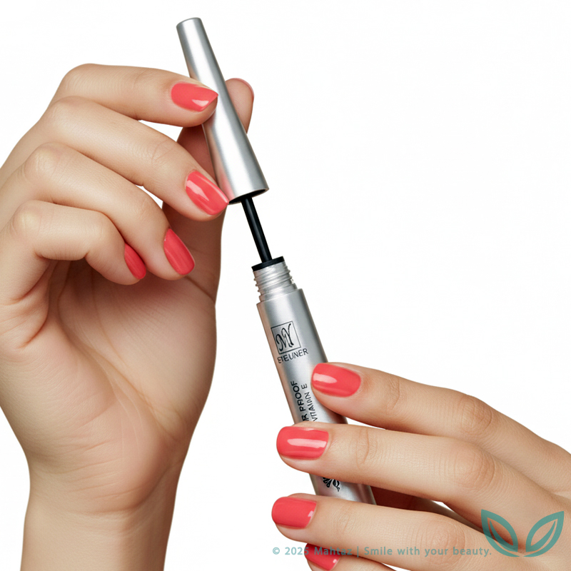 خط چشم مویی ضد آب مای حاوی آنتی‌اکسیدان در دست خانم — رنگ مشکی و طراحی حرفه‌ای | مهتاز