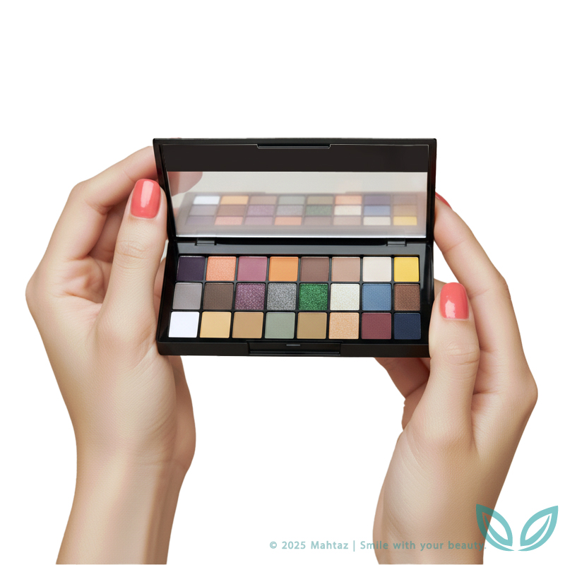 پالت سایه چشم ۲۴ رنگی سوپر تاچ در دست خانم — رنگ‌های متنوع برای آرایش چشم حرفه‌ای | مهتاز